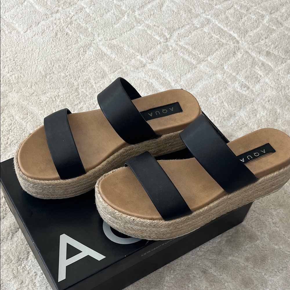 Aqua Black Espadrille Platform Sandals